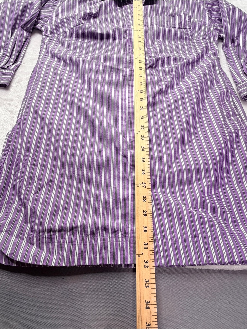 LOFT Purple and White Striped Midi Shirt Dress, classic preppy old money style - Picture 8 of 11